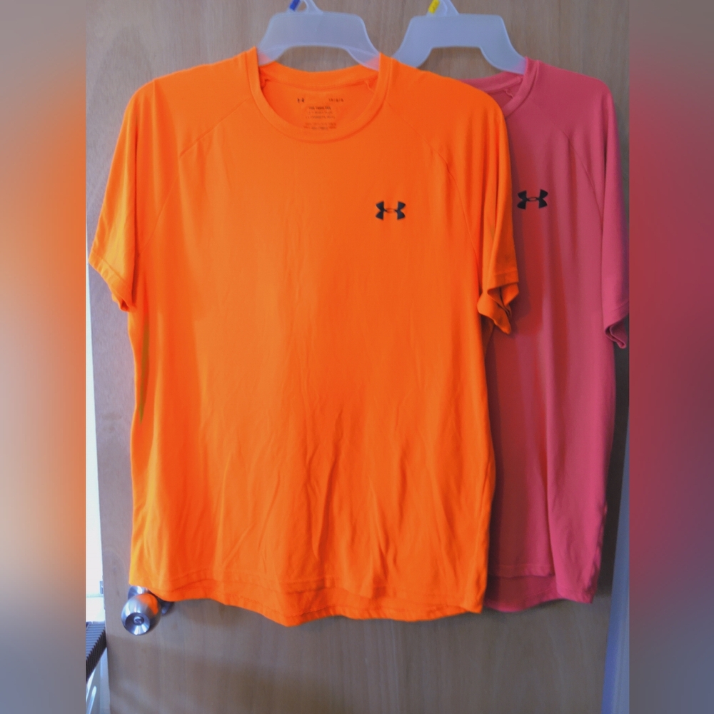 Set Of 2 Under Armour Men's Orange and Pink The Tech Tee T-Shirts
